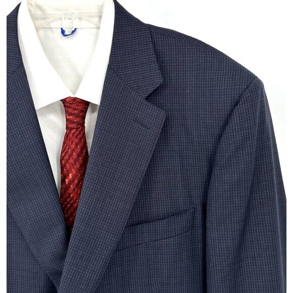 CANALI jacket blazer sport coat 100% wool mini check navy blue long 44L - Picture 1 of 10